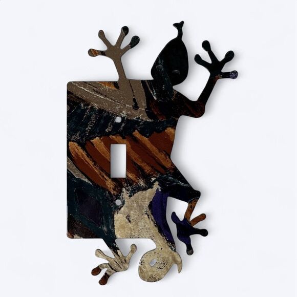 Southwestern Gecko Lizard Single Light Switch Plate Cover Metal Reversible - Picture 1 of 7
